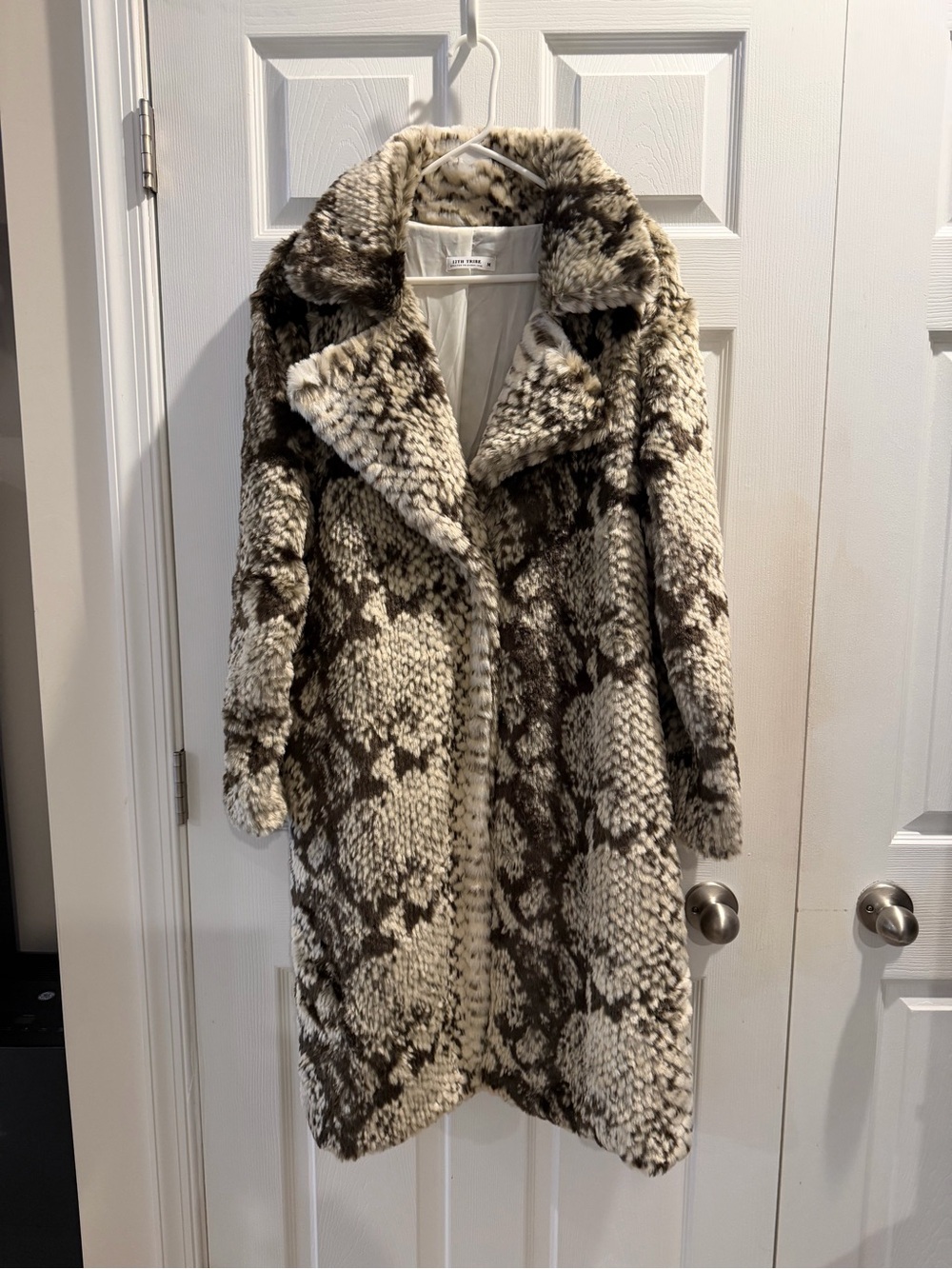 12th Tribe Faux-Snake Teddy Coat in Cream and Brown NWOT
